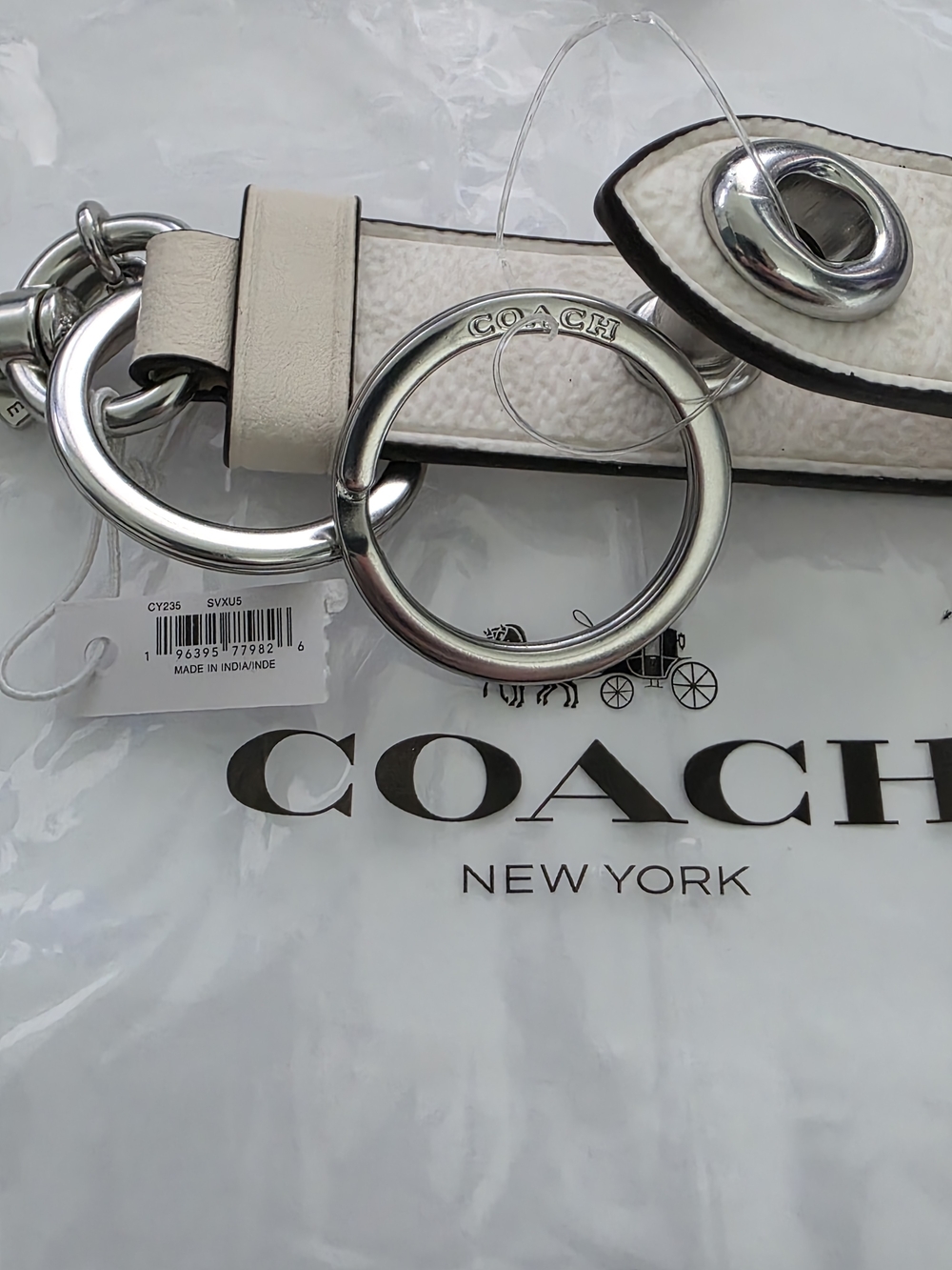 NWT Coach Trigger Snap Bag Charm / Keychain In Chalk Leather Silver Hardware - Picture 5 of 11